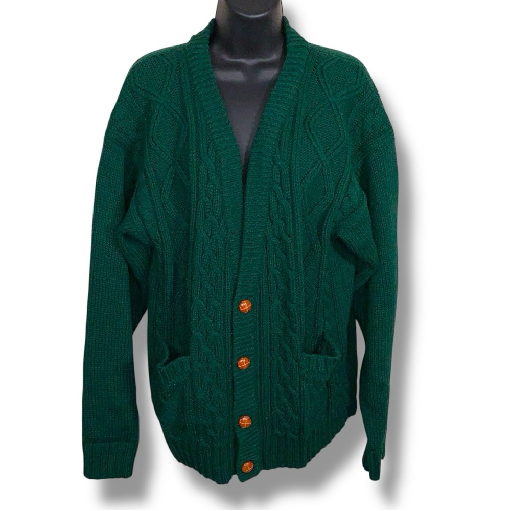 Vintage Large Oakton Limited Green Cardigan Sweater Button Up Knit Academia